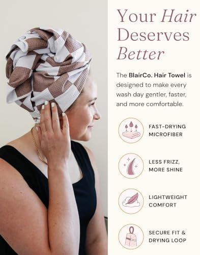 New Microfiber Hair Towel Collection – Mocha Check Quick Dry Hair Towel Wrap for Women – Anti-Frizz Microfiber Hair Turban for Long, Curly & Thick Hair with Large Loop Closure - Image 5