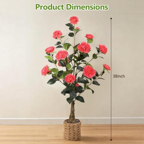3FT Artificial Camellia Tree, Faux Camellia Plant Outdoor Camellia Flowers Tree Greenery Potted Plant for Living Room Door Patio Deck Yard Décor Outdoor Indoor - Image 2