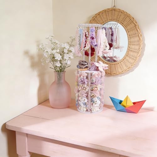 cherrboll Rotating Hair Bows Holder Stand, Headbands Organizer with Hooks, Scrunchies Claw Clips Rack Display, Hair Accessories Storage Nursery Room Decor for Baby Toddler Girls - Image 2