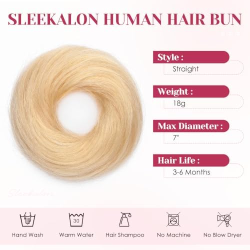 Messy Bun Hair Pieces Human Hair, Straight #60 Platinum Blonde - Image 3