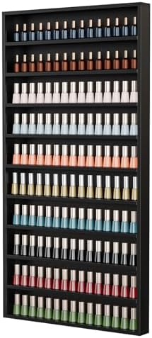 OmySalon Nail Polish Organizer Wall Mount - Holds 200 Bottles with Acrylic Barrier, Salon Display Rack for Home Spa & Nail Studio - Assembly Required, Wooden Polish Storage (Black, 10-Tier) by OmySalon