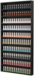 OmySalon Nail Polish Organizer Wall Mount - Holds 200 Bottles with Acrylic Barrier, Salon Display Rack for Home Spa & Nail Studio - Assembly Required, Wooden Polish Storage (Black, 10-Tier) by OmySalon