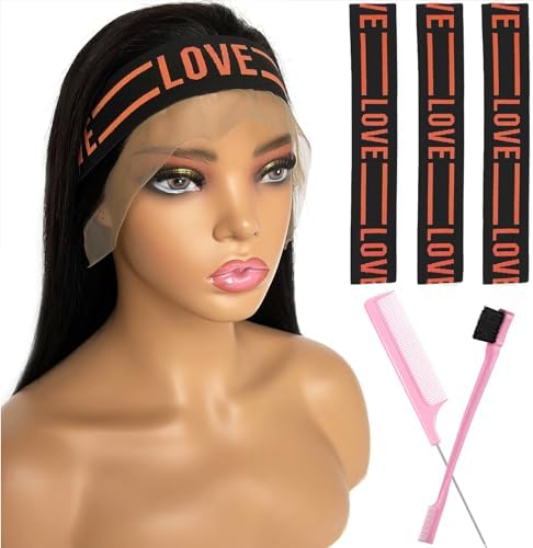 Wig Band (5 Piece Set, Black Orange) Latex and Nylon Elastic Bands for Lace Front Wig, Keeps Wigs In Place, Melts Lace, Lays Edges, Adjustable Size, For Adult Women by Iraatraa