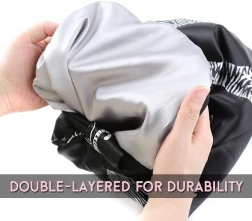 Extra Long Black Satin Bonnet for Women Silver Tiger, Adjustable Elastic Sleep Cap for Long Braids Locs Natural Hair, Frizz-Free Nighttime Hair Protector - Image 5