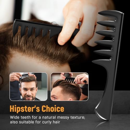 Stylemate 3Pcs Hair Styling Combs Set for Men, Black Barber Wide Tooth Texture Comb for Quiff, Pompadour, Slick Back, Fauxhawk, Undercut - Image 3