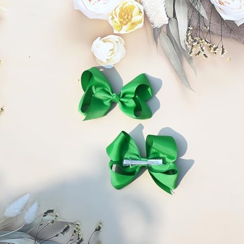 2 PCS 4.5inchs Hair Bows for Girls Grosgrain Ribbon Hair Bow Alligator Clips Hair Accessories for Baby Girls Toddlers(Green) - Image 4