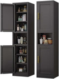 67" Tall Narrow Bathroom Storage Cabinet, Metal Pantry Cabinet, Black by pozdeg