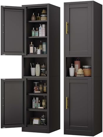 67" Tall Narrow Bathroom Storage Cabinet, Metal Pantry Cabinet, Black by pozdeg
