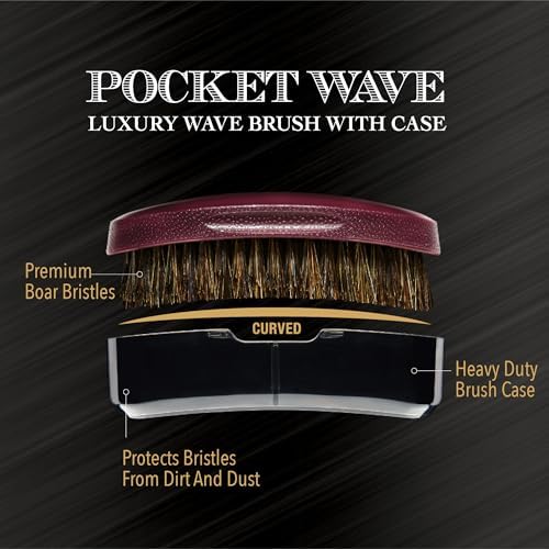 Red by Kiss Premium Pocket Wave Bow Wow Curved Palm Brush Soft, High Density Curved Bristles for Deep Natural 360 Waves, Pocket Size with Travel Cover for Coarse Hair & Wolfing Stage - Image 2
