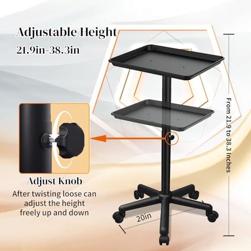 Salon Tray on Wheels, Black Salon Rolling Tray, Adjustable Height - Image 3