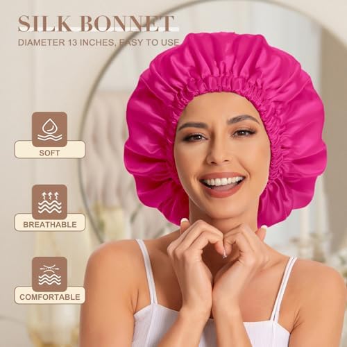Edoneery Satin Bonnet for Sleeping Women, Double Layer Curly Hair Cap - Image 2