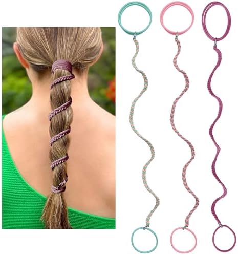 Spiral Hair Ties for Women, 16" Elastic No Tangle Hair Ties Damage-Free Pony Tail Wrap for Short Medium Long Hair Motorcycle Hair Accessories for Sports- Bike Riding, Skiing- 3 Pack Colorful by Unknown