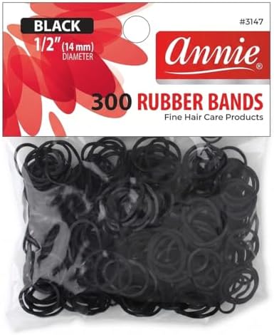 Annie Rubber Bands 14mm, 300 Count Black Elastic Hair Ties for Braids, Ponytails & Styling, Soft Durable No-Snag Bands for All Hair Types, Salon Value Pack by AnnieInternational