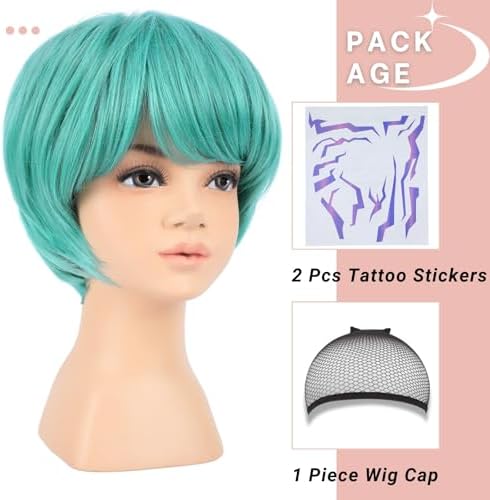 PUREHAIR Kids Short Green Wig with Tattoos for Boys Costume - Image 5