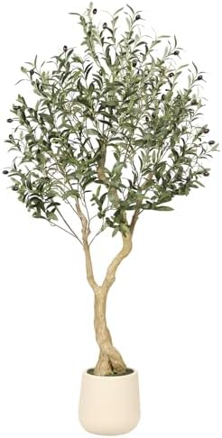 Realead 5ft Olive Trees Artificial Indoor with White Tall Exquisite Planter by REALEAD