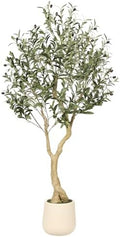 Realead 5ft Olive Trees Artificial Indoor with White Tall Exquisite Planter by REALEAD