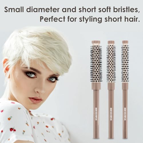 BANGMENG 3 Pieces Small Round Brush Set, 3/7 1/2 5/8 Inch Barrel HairBrush for Blow Drying, Soft Bristles Style Volumize Hair Brush for Women Men Short Hair, Bangs, Roots, Curling, Straight - Image 4