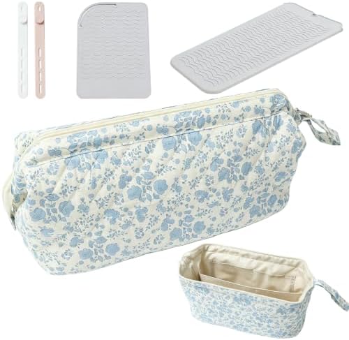 Hair Tool Travel Bag Set, with Silicone Heat Resistant Mat, Heat Resistant Pouch, Large Capacity Portable Travel Organizer Case, for Curling Iron, Hair Straightener (Large) by Unknown
