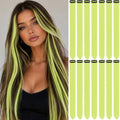 Lime Green Hair Extensions Clip in Synthetic Color Hairpieces 14PCS by LADYAMZ