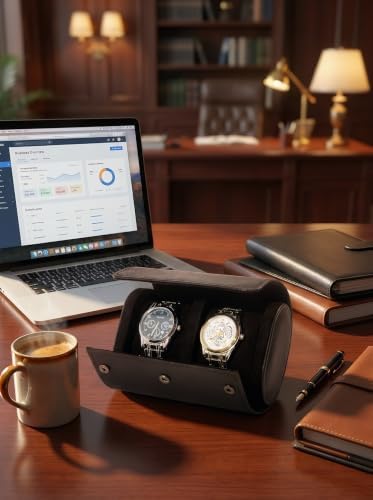 MR.OKAY 2 Watch Travel Case- Classic Leather Watch Case With Superb Texture.Portable Watch Roll Or Organizer For Storage And Display. Best Travel Gift for Men,All Handcrafted By Artisans. - Image 3