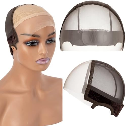 9x6 Lace Wig Caps for Women, Wig Caps with Grip Band for Keeping Wigs in Place, Brown Glueless Wig Grip Cap with Transparent Lace Wig Caps, Non-Slip Adjustable Elastic Headband Grip Wig Caps by Unknown