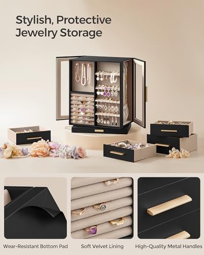 SONGMICS Jewelry Box Organizer, 360° Rotating, 5 Drawers, Ink Black - Image 5