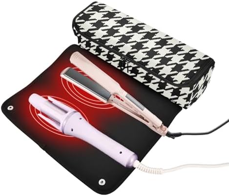 Classic Houndstooth Hair Tools Travel Bag Travel Organizer Pouch with Heat Resistant Mat Portable Carrying Case for Hair Dryer Flat Irons Curling Iron - Image 2