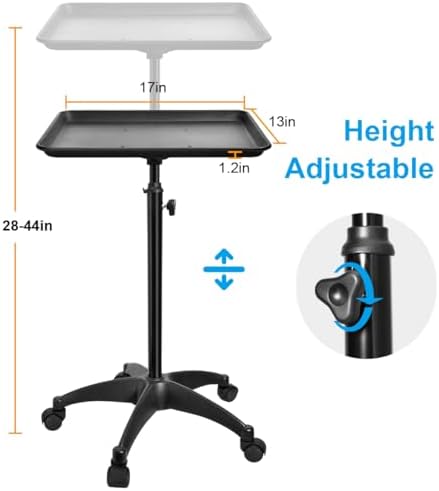JOSTZHXIN Salon Rolling Tray, Premium Aluminum Tattoo Tray Rolling Cart, Height Adjustable Styling Tray, Service Storage Tray Trolley for Beauty Salon Clinic Spa - Image 3