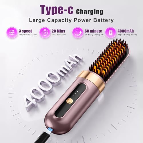 Go Brush Pro 2026,Cordless Hair Straightener Brush, Ionic & Anti-Frizz, Ceramic Tourmaline MCH Fast Heating, Anti-Scald, Type-C Fast Charging, Portable Cordless Hair Straightener Brush for Women - Image 5