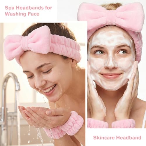 CWJCYTNSN 15 PCS Women Spa Headband and Wristband Set for Washing Face, Skincare Makeup Headband Women and Teen Girl Gifts Trendy Stuff（Pink） - Image 3