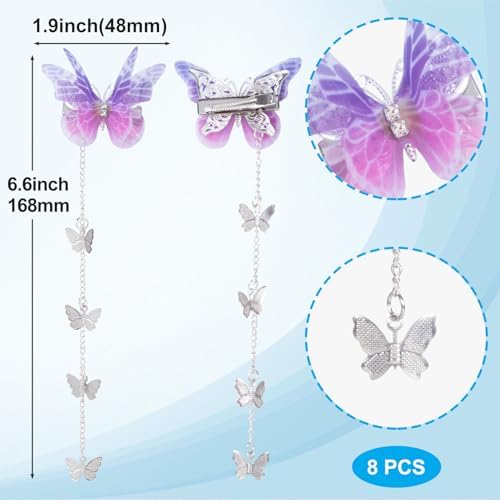 PAGOW 8pcs Butterfly Hair Tassel Clips, Cute Alligator Barrettes - Image 2