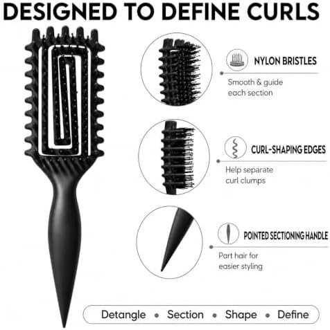 Curly Hair Brush Candybrush Curl Defining Brush for Detangling Shaping and Defining Curls for Women, Men, Wet & Dry Hair (Black) - Image 2