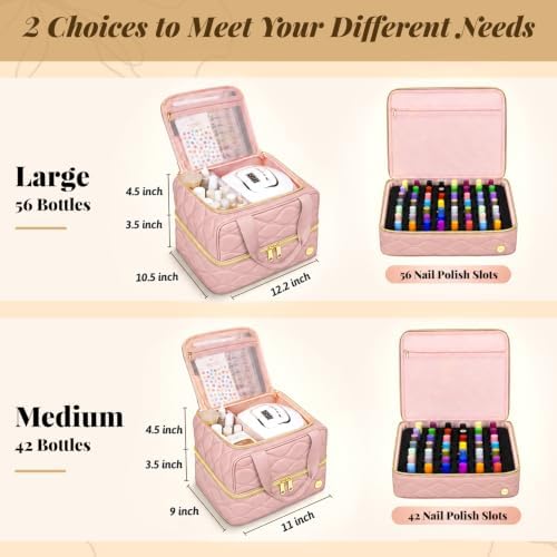 YOREPEK Nail Polish Organizer Bag Holds 56+ Bottles, Pink Nail Storage Bag - Image 2
