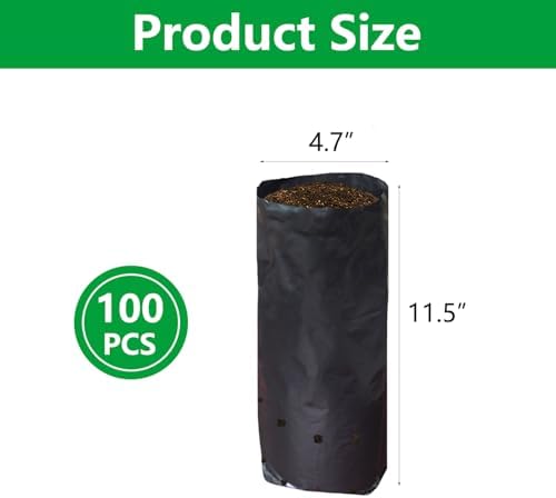 Belit 100 Pcs Deep Nursery Grow Bags, 11.5" H Plastic Pots for Starting Deep Rooted Plants Vegetable, Flower, Seedling Tree, Black - Image 4