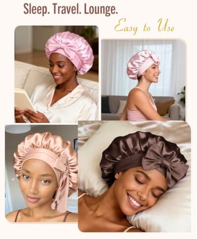BONNET QUEEN Silk Bonnet for Sleeping Women Satin Bonnet Night Sleep Cap Wrap for Curly Hair with Adjustable Tie Band, Single Layer, Chocolate - Image 5