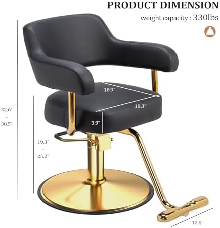 OmySalon Barber Chairs for Barbershop Black and Gold Styling Chair, Salon Chair for Hair Stylist Heavy Duty Hydraulic Pump, 360°Swivel with Footrest, Hairdressing Home Beauty Spa Braiding Equipment - Image 2