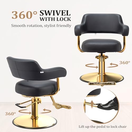 OmySalon Barber Chairs for Barbershop Black and Gold Styling Chair, Salon Chair for Hair Stylist Heavy Duty Hydraulic Pump, 360°Swivel with Footrest, Hairdressing Home Beauty Spa Braiding Equipment - Image 6