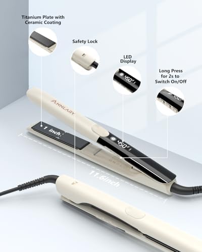 Annlary Hair Straightener 1 Inch Flat Iron and Curler 2 in 1 Titanium Ceramic Ionic Dual Voltage Straightener with Heat-Resistant Silicone, for Less Frizz, Shinier & Smoother - Image 6