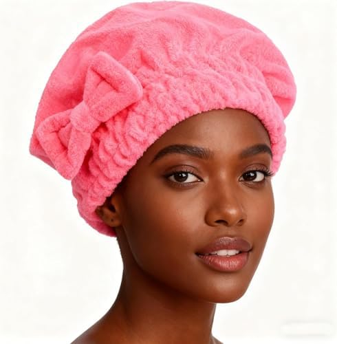 HOPESHINE Microfiber Hair Towel Cap for Women Wet Short or Long Curly Hair Super Absorbent Turbans Anti Frizz Great Gift for Women and Girls (Black+Rose red, 2) - Image 4