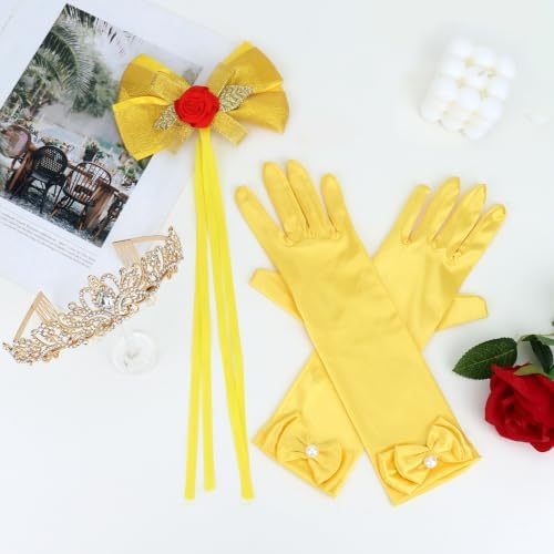 Princess Costume Accessories Crown Rose Hair Bow Yellow Gloves Kit - Image 7