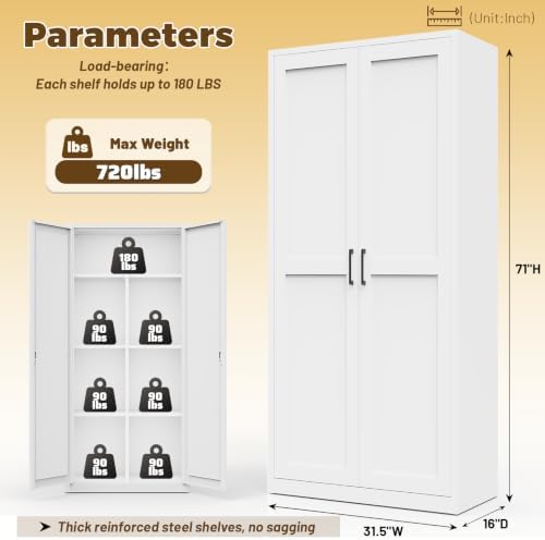 71" Tall Metal Storage Cabinet with Doors,Pantry Cabinet - Image 3