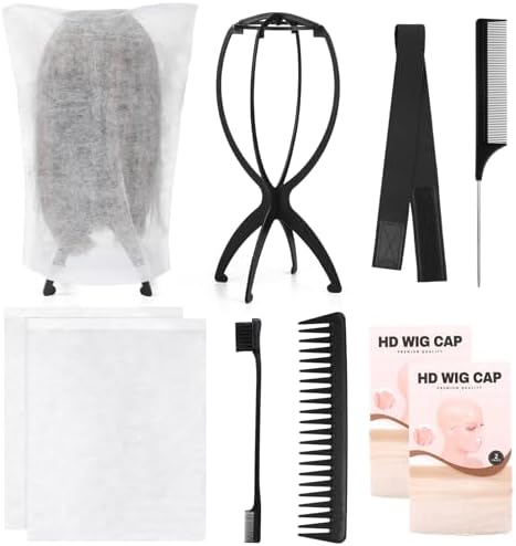 ProSuites 10 Pack Set 4 PCS Wig Brush Comb with 2 Wig Head Stand 2 Wig Dust Bag 2 Hair Net Wig Set for Travel Home Professionals Use by ProSuites