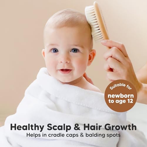 Wooden Baby Hair Brush for Toddler, Infant Cradle Cap (Walnut, Regular) - Image 3