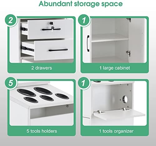 BarberPub Locking Barber Station with Storage Cabinet 2005 (White) - Image 5