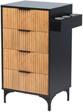 OmySalon Salon Station, Barber Station for Hair Stylist, Storage Cabinet with Glass Top & Drawers & Heat Resistant Dryer Holders, Modern Retro Style for Beauty Salon, Wood Black by OmySalon