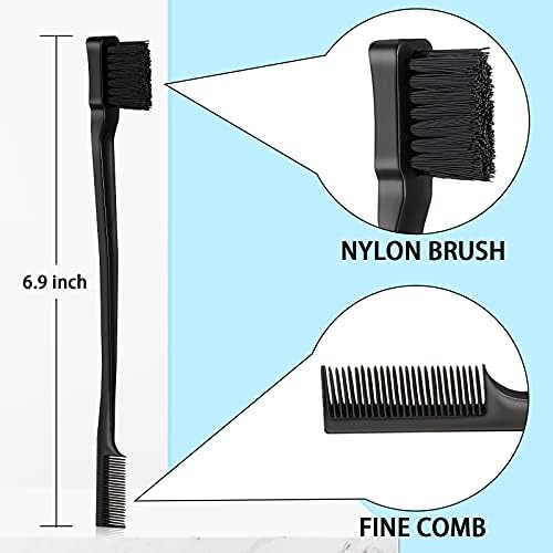 Geiserailie 3 Pcs Slick Back Hair Brush Set Bristle Brush, Black - Image 2
