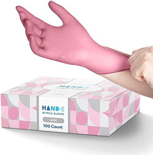 Hand-E Touch Pink Nitrile Disposable Gloves - Esthetician, Nail Tech, Hair Dye & Stylist, Cleaning Gloves by Hand-E
