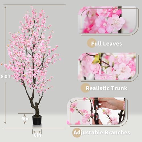 Faux Pink Cherry Blossom Tree 8ft(94in) Tall Artificial Plant - Image 5