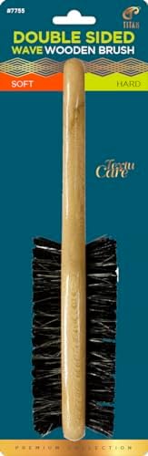 Titan Double Sided Hair Brush Two Sided Wooden Club Wave Brush with Soft and Hard Bristles for Men, 360 Waves and Beard Grooming, Natural Wood Handle by TITAN