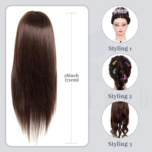 Mannequin Head 80% Human Hair - 28 Inch Make up Cosmetology Manikin Practice Doll Head with Hair, Braiding Styling Dummy with Table Clamp + DIY hair Styling Set - Image 3